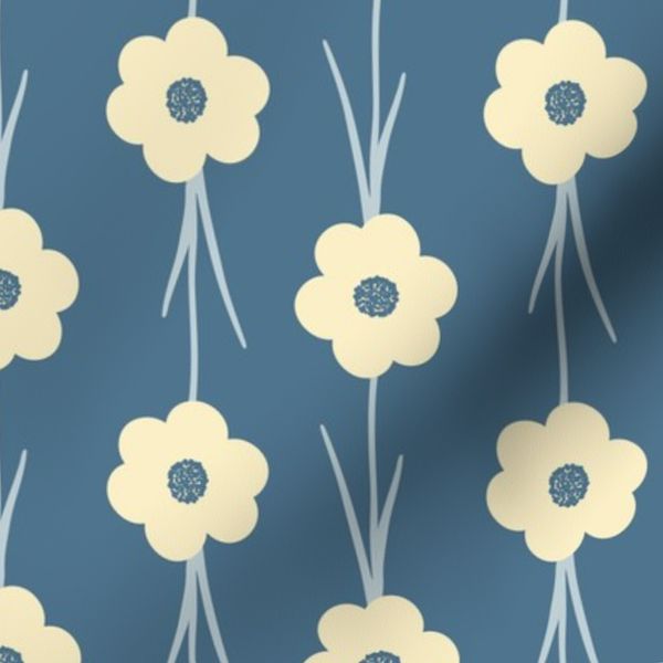 Large Flower Child in yellow on dark blue- French Country