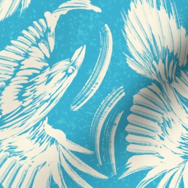 white raven flying in the sky vivid turquoise sky blue airy brush strokes