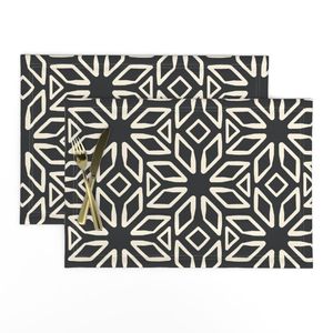 Art Deco Diamond Block Print Medium Scale Cracked Pepper Charcoal Warm
