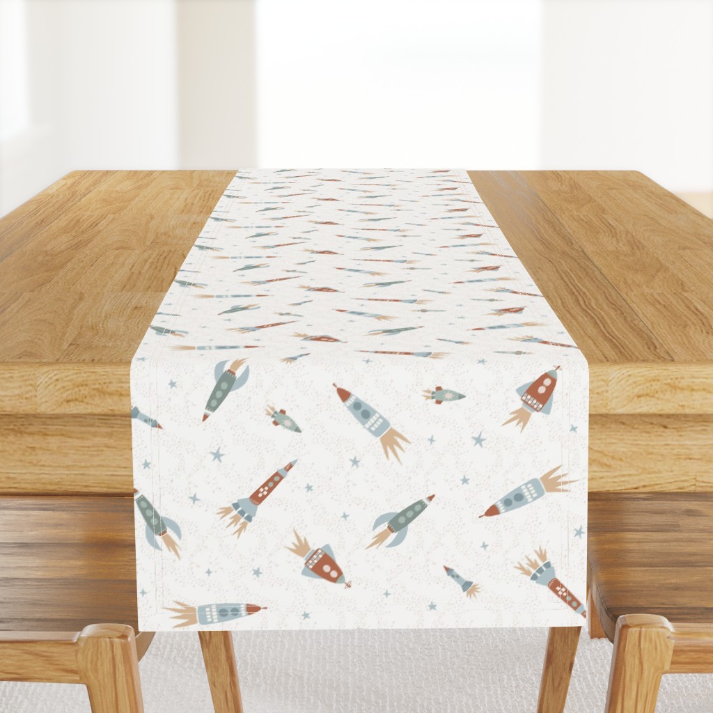 A light wood table with a Table Runner hanging off the front edge
