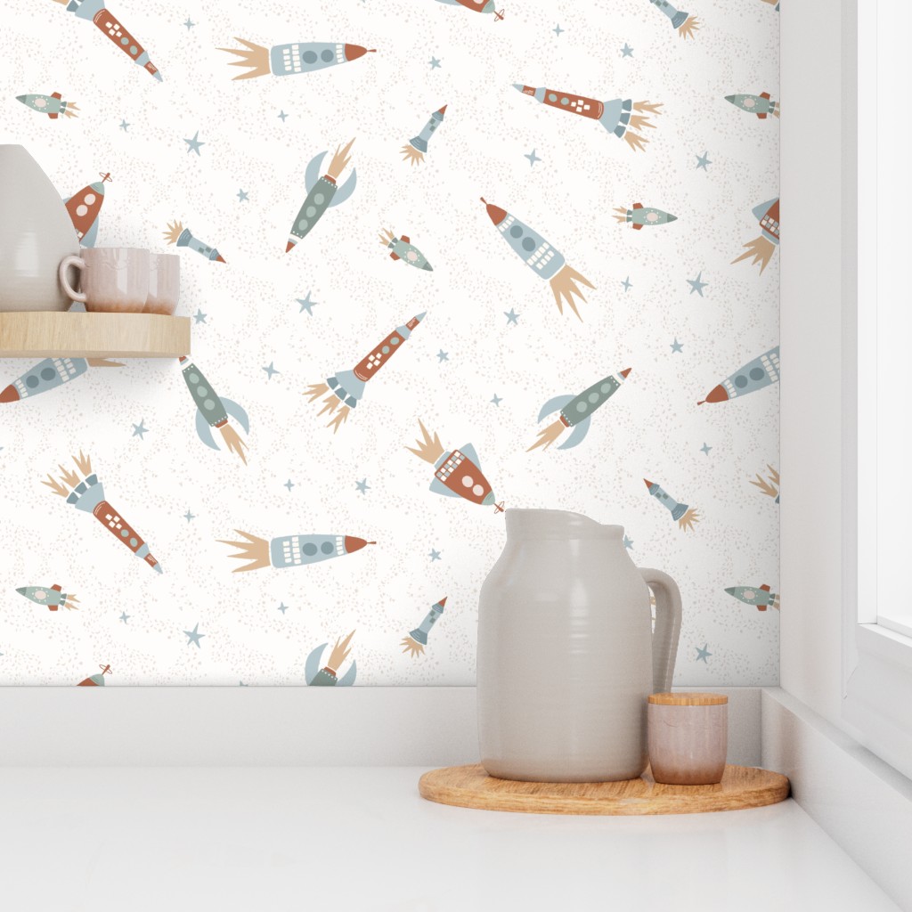 Corner of a kitchen counter with a window and shelf showing Peel and Stick wallpaper on the walls