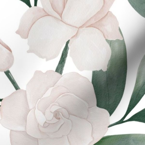 gardenia pattern on a white background - LARGE
