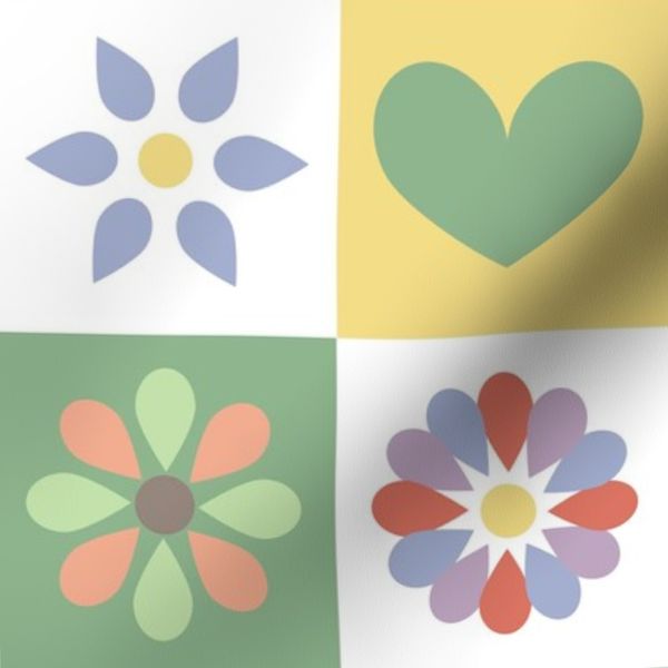 Hippie retro checkers / Smiley flower power / Rainbow pastel palette
