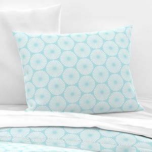 Aqua Coastal Geometric Block Print in Textured White on Pastel Aquamarine