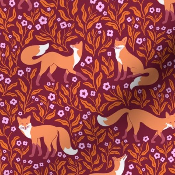 Foxies - Fox Print - Burgundy and Orange