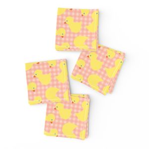 little yellow ducks on pink gingham - small 12 in repeat