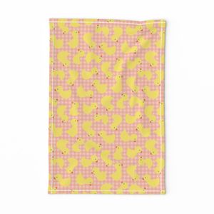 little yellow ducks on pink gingham - small 12 in repeat