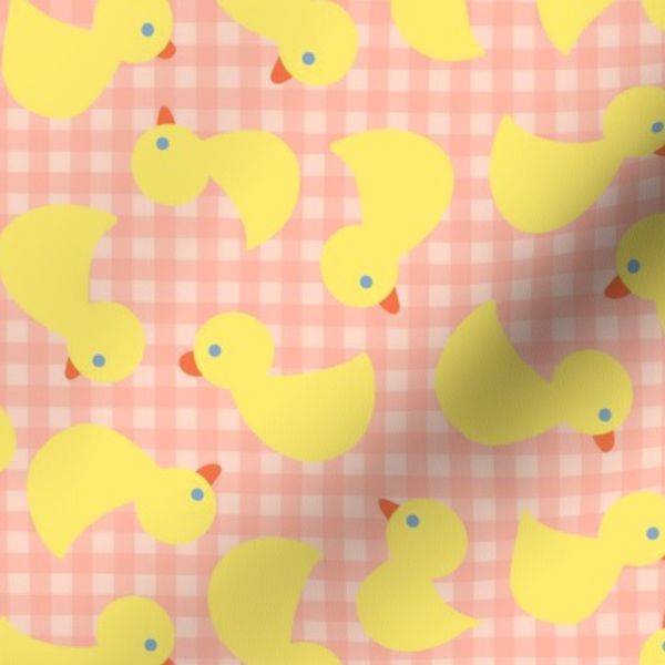 little yellow ducks on pink gingham - small 12 in repeat