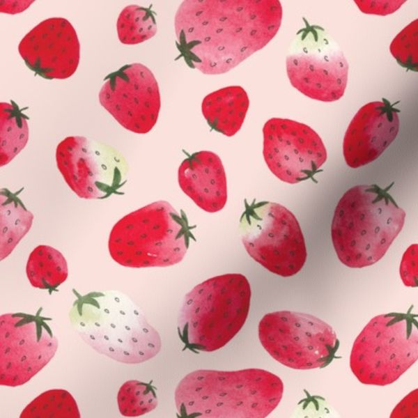 Watercolor strawberries on pink