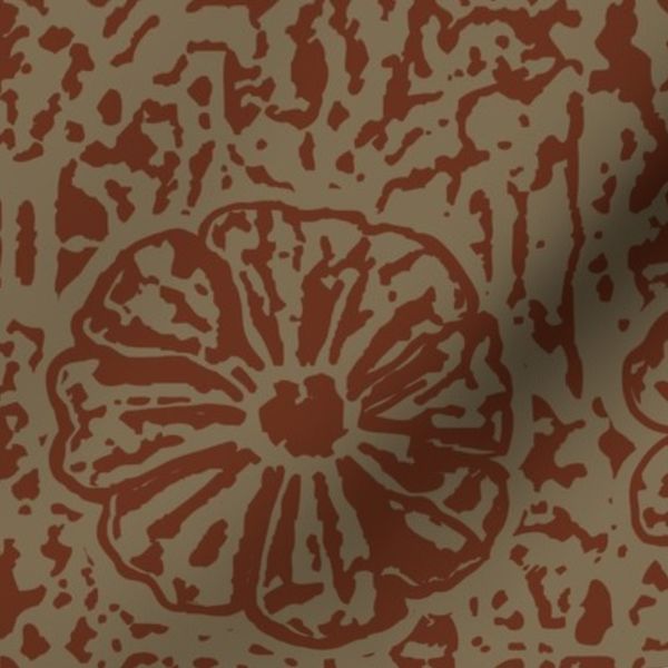 12" Block Print Botanical Taupe/Russet Floral