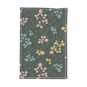 Soft Minimalistic Tossed Style Three Leaves Branches in yellow pink blue