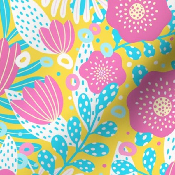 Bold and vibrant exotic botanicals. Playful Pink flowers