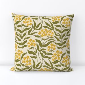 L Vintage Phlox - Loose Handdrawn Country Cottage Flowers - Olive and Cream