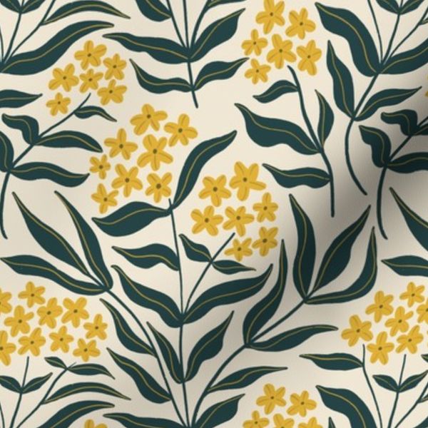 M Vintage Phlox - Loose Hand Drawn Cottagecore Flowers - black and yellow