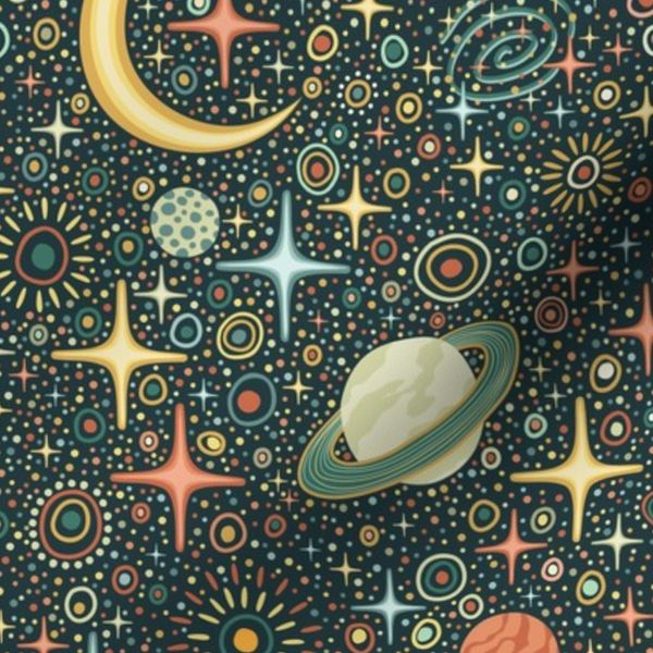 Space Galaxy Celestial Night Sky Colorful on Dark Teal Blue (medium)