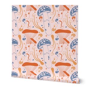 Mushroom Hand Drawn - Blush / White / Orange / Yellow / Blue