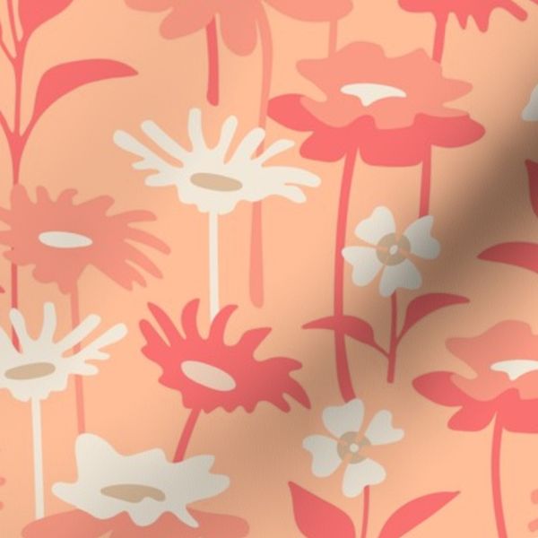 Garden Meadow Floral Botanical Wildflowers Cottage Orange Peach Fuzz Small