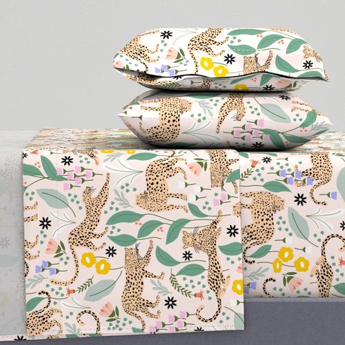 Leopard Jungle Floral - Bold Maximalist Tropical Fabric - Light Peach