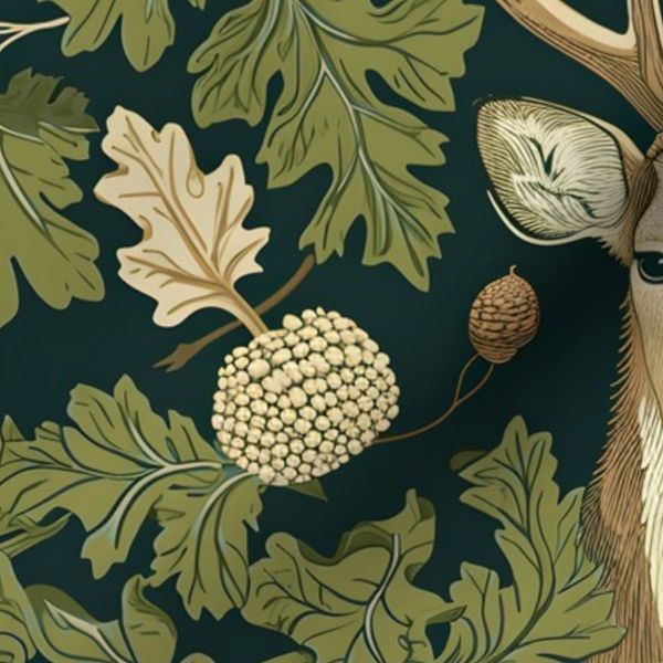 Stately Antler Damask - Olive on Black-Forest Wallpaper