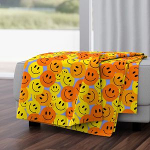 Orange Yellow Smiley faces Purple Background