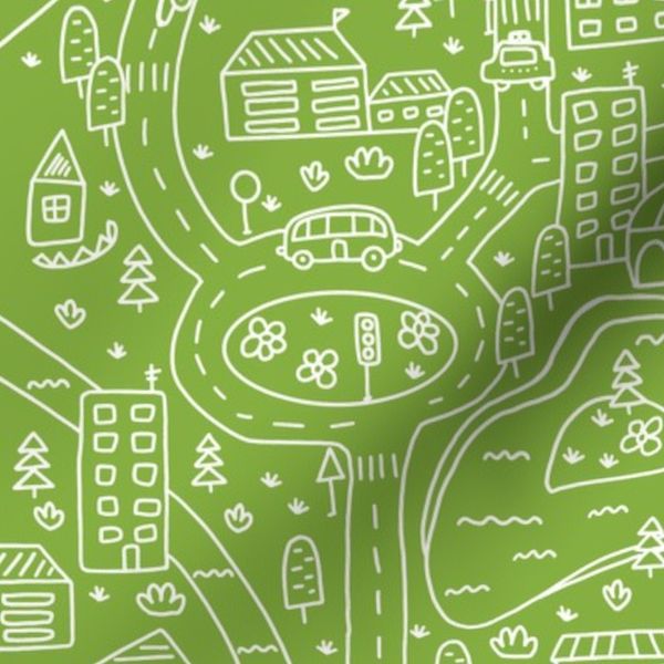 FS Map Small Town with Roads Cars and Houses White on Apple Green