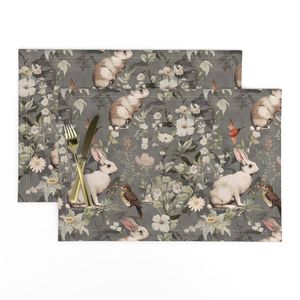 Garden Bunny Rabbits and Birds White Rabbits with Floral Woodland Nursery