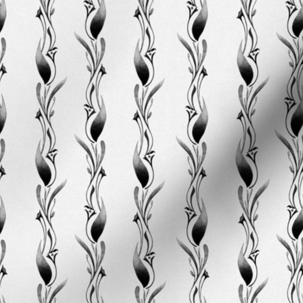 Medium Scale // Art Nouveau Botanical Stripes in Black and White