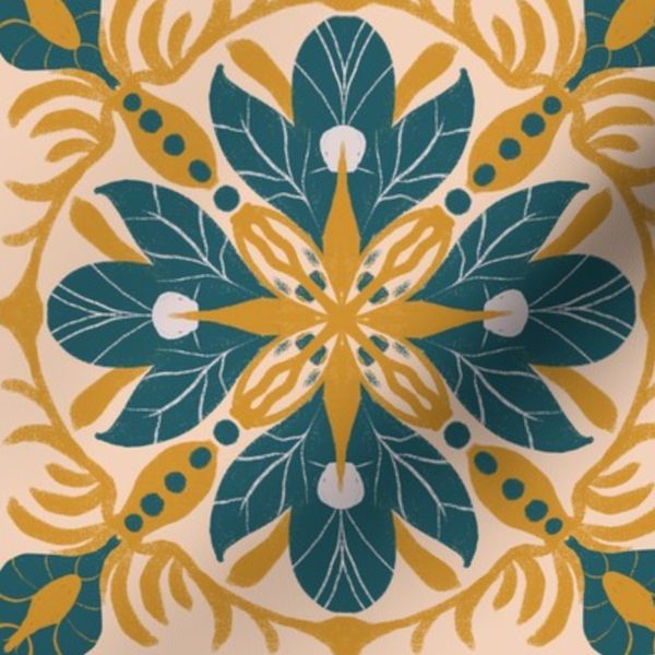 Golden Teal Lilies Blush Elegance Tile Medium