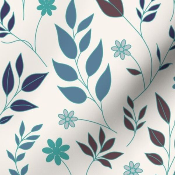 Spring Flowers & Leaves Cream & Teal