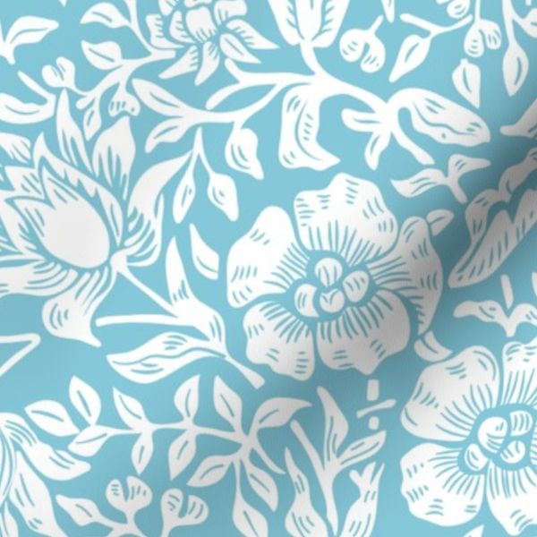 British Vintage William Morris and Co. Mallow Floral in White and Bahama