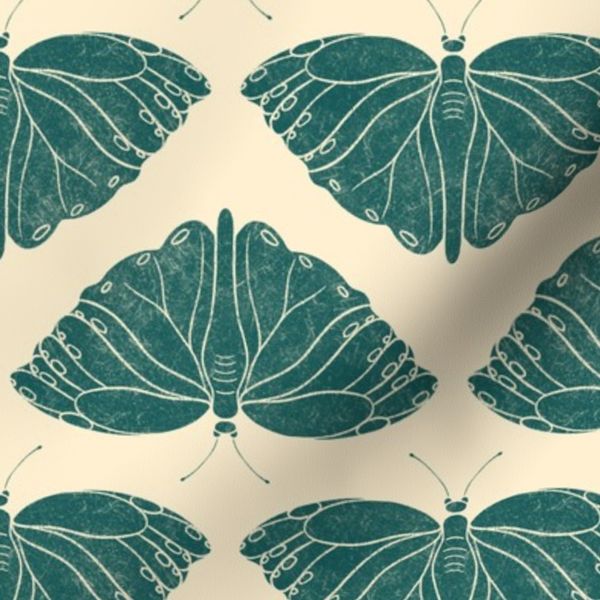 l/block print butterfly teal green