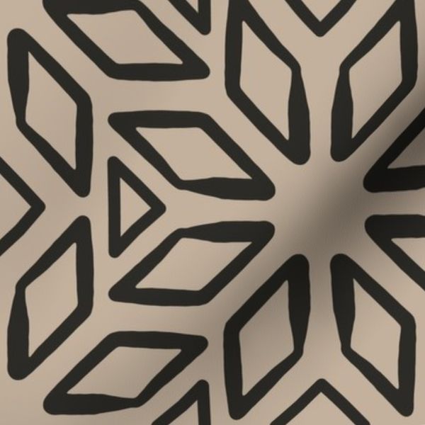 Art Deco Diamond Block Print Medium Scale Light Tan Brown Black Charcoal
