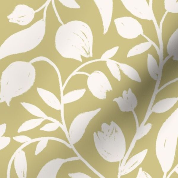 Devine Branches Flowers Toile in Saffron a Tone on Tone Medium Scale