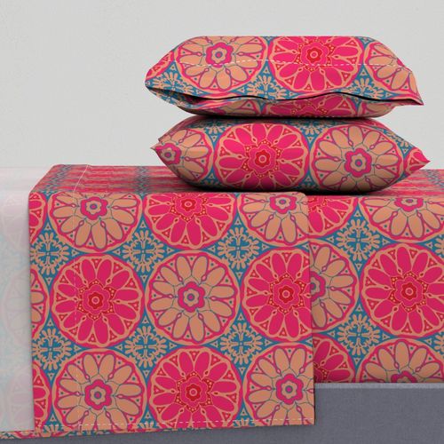 Grand Bazaar Bohemian Floral Mandala Tile Exotic Fuchsia Pink Red Blue MED