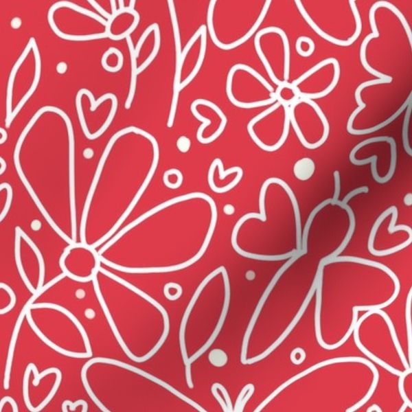 Butterfly line drawing on red - large