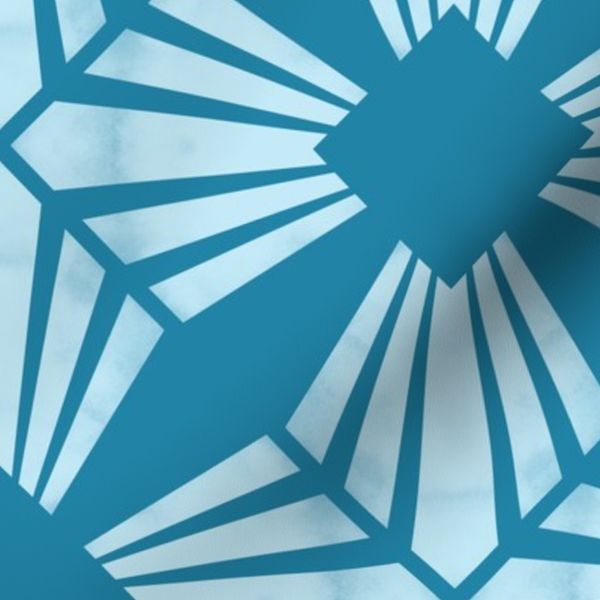 Art Deco Geometric Sunbeams pacific cerulean ocean azure lagoon marine blue