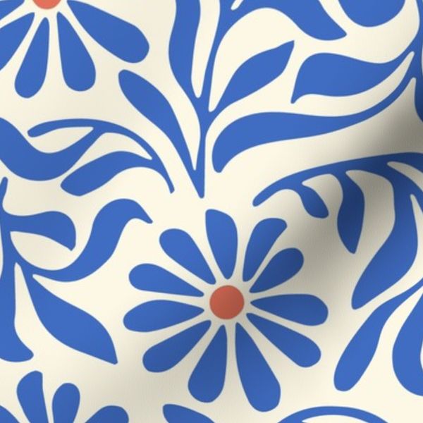 Dancing floral vines royal blue orange modern