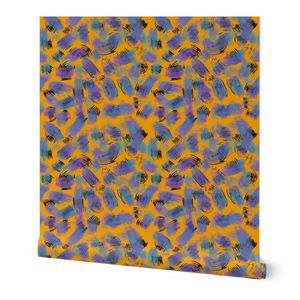 Celebration Burst Abstract Brushstrokes in Purple and Green on Cheery