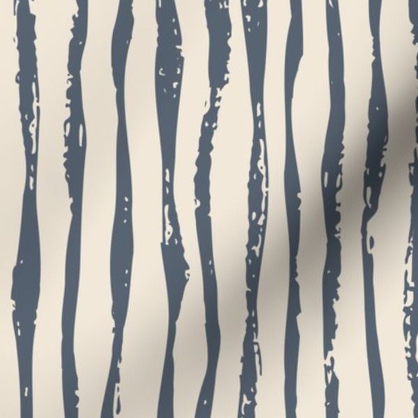 (Large) Textured Boho Paint Stripes - Paynes Grey Blue on Linen Off-White