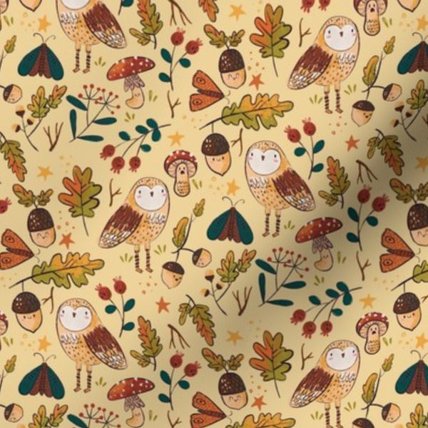 Fall Folk Owl Yellow Background 7"