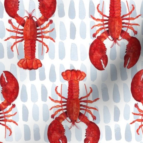 Red Lobster on Light Background Ocean Texture Hand Drawn Watercolor L