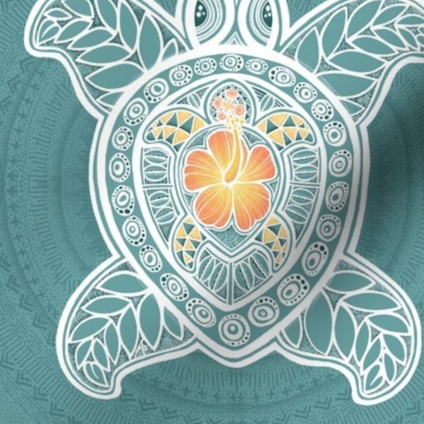 Hibiscus baby turtles - teal with yellow detail