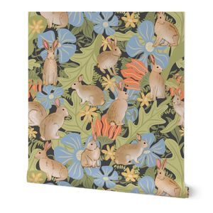 Rabbits in a meadow on outer space grey