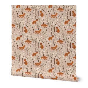 S Winter Woodland Foxes - charming cottagecore kids print - Warm Taupe