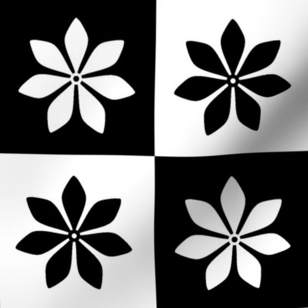 Large - Retro Flower Checkerboard in Black and White