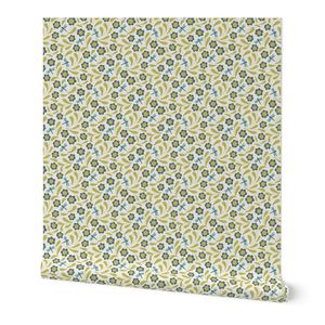 Dragonflies And Flowers in lime green and blue SMALL