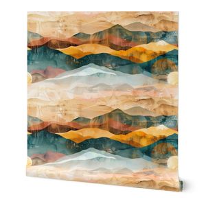 Jumbo Boho Abstract Landscape Art - Earthy Tones And Mountain Peaks