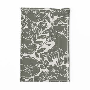 Vintage Bird Floral (Lg) - Artichoke Green Muted Creamy White