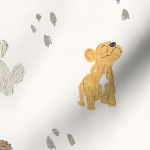 Cute hand-drawn dogs on light background with linen texture - large