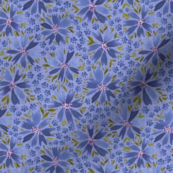 Periwinkle Flowers and Paw Prints Small Pet Owners Dogs Cats Paw